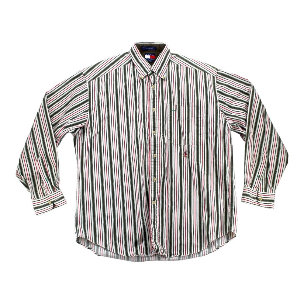 Vintage Tommy Hilfiger Shirt 90's Vertical Stripes Long Sleeve Logo Size‎ M Mens